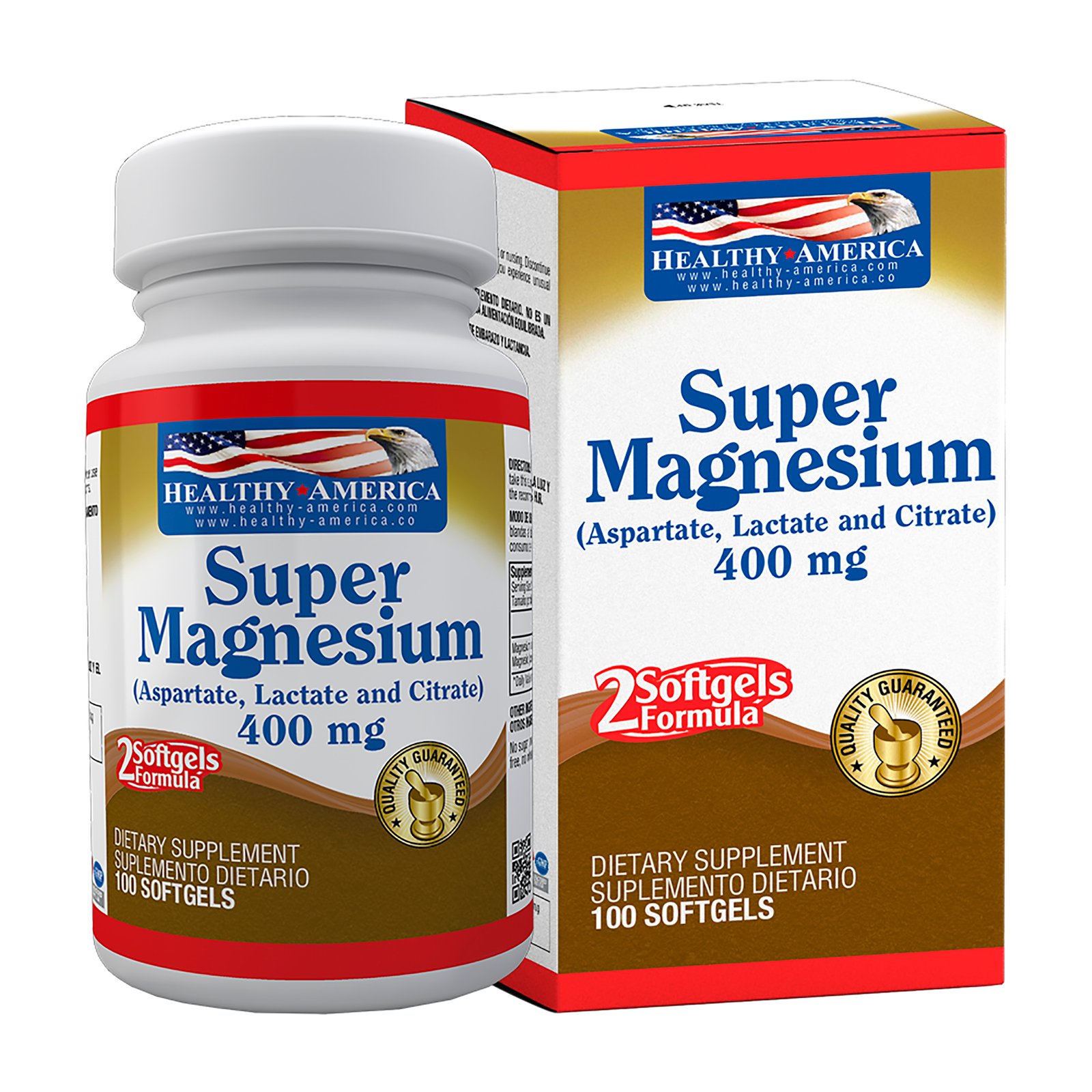 Super Magnesium 400 mg Healthy America | Aspartato, Lactato y Citrato | 100 Capsulas - Imagen 2