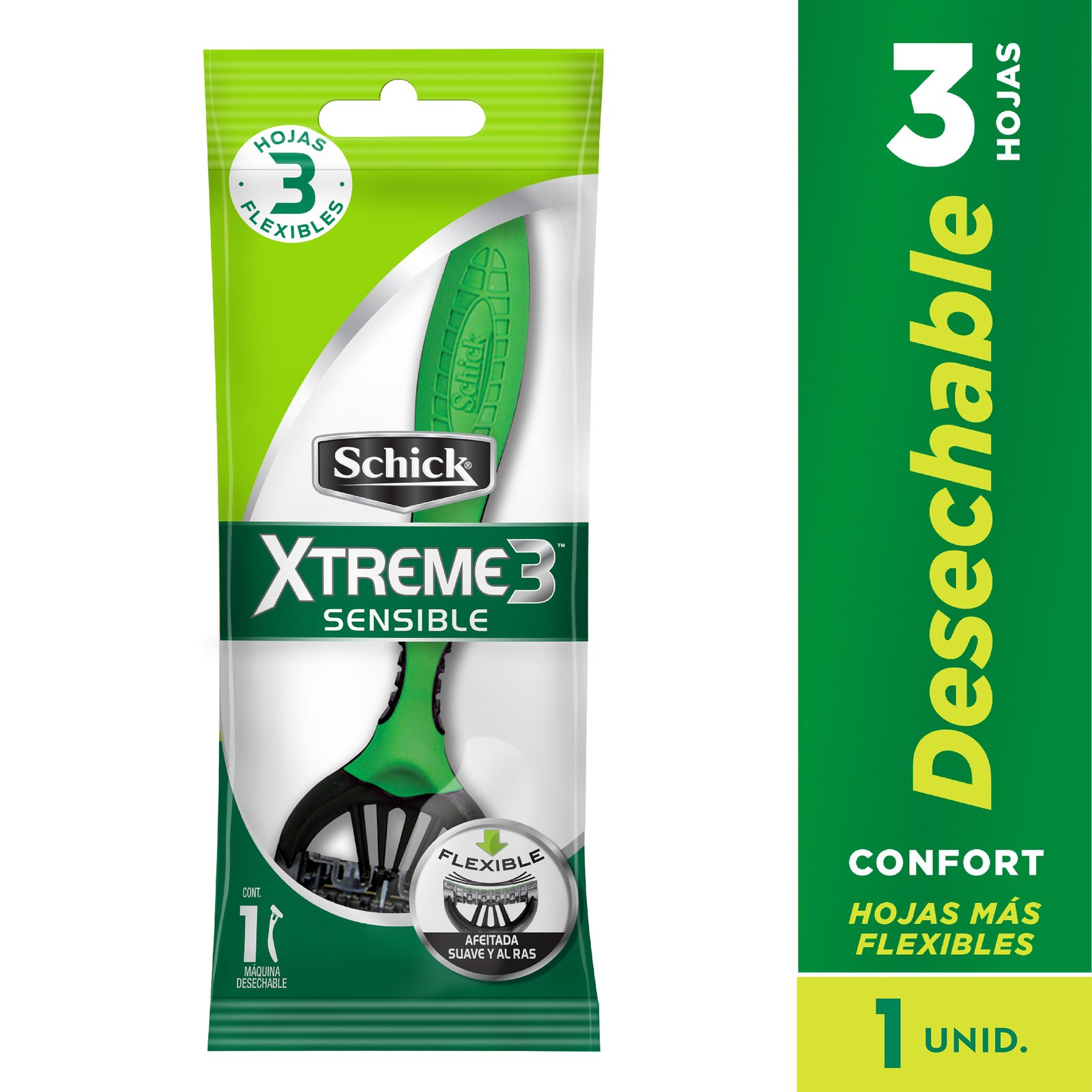 Schick Xtreme3 Sensible Desechable x1 | Afeitado suave con 3 hojas flexibles y confort extra